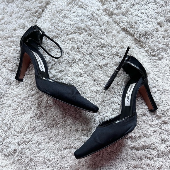 Jimmy Choo Satin fur closed toe pointed to heels pumps ankle 3